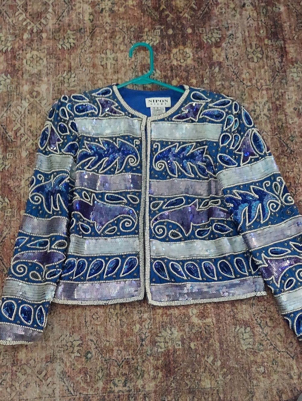 RARE FIND! Nipon Night Vintage Beaded Blue, White, & Purple Embellished Jacket